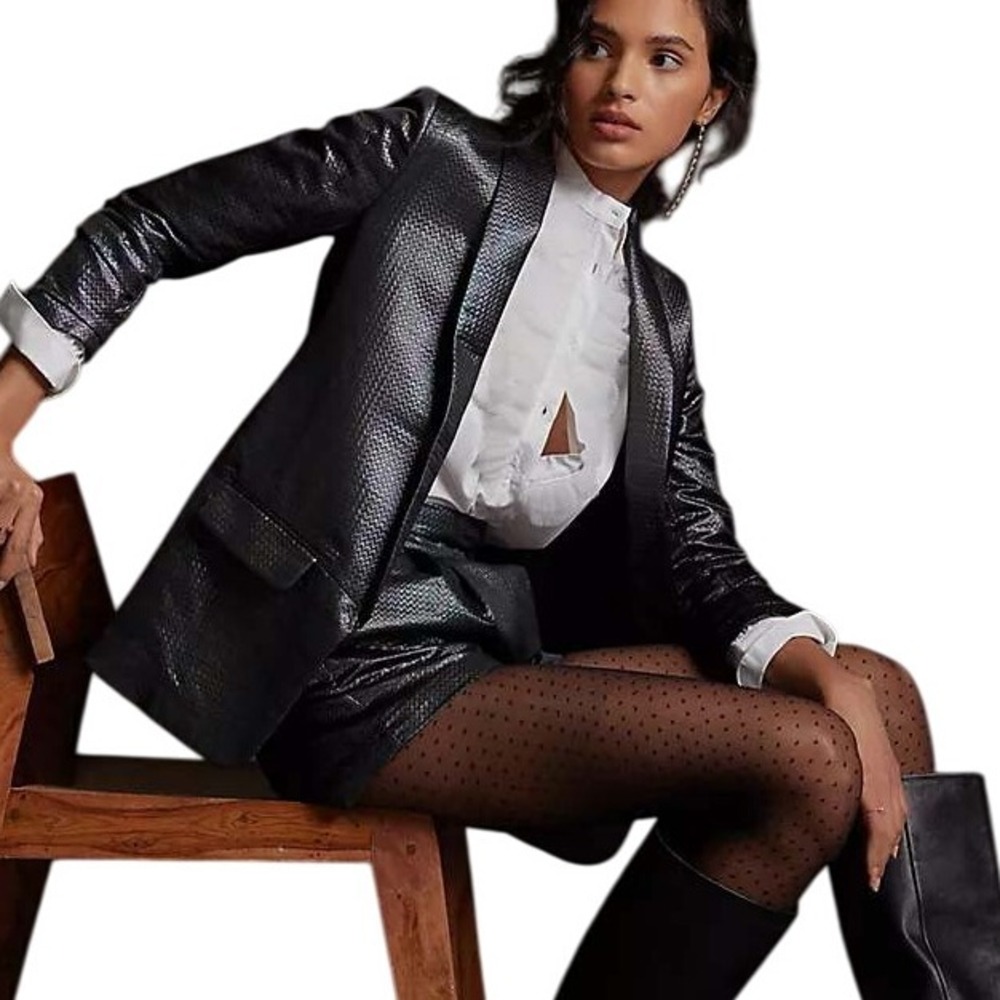 Hutch Anthropologie Iridescent Textured Metallic Blazer‎ Jacket Women's XS